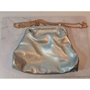 Kalidi Silver Evening Bag Satin Pouch Clutch Gold Chain Strap Medium